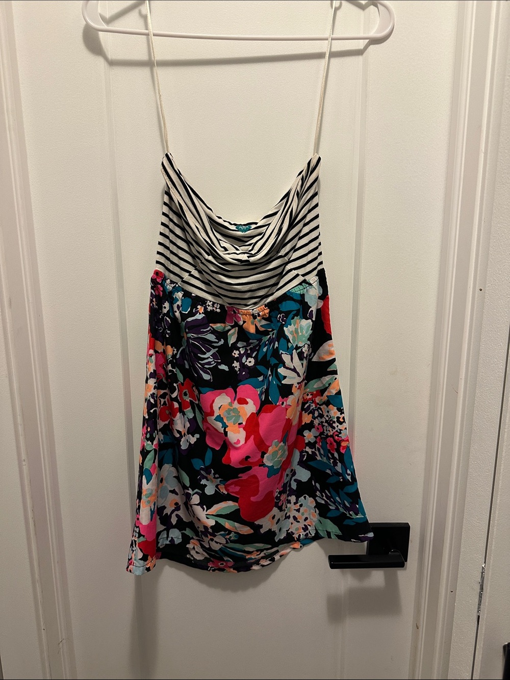 Floral Striped Strapless Dress